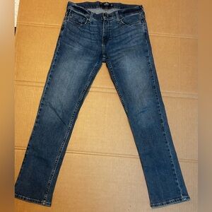 Hollister Jeans Men Slim Straight Blue Dark Faded Wash Denim 30x32 Epic Flex